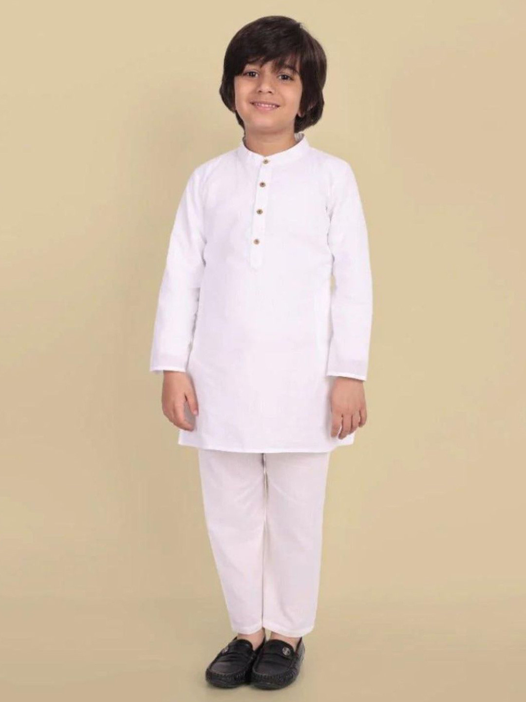 Mera Rang Boys Band Collar Pure Cotton Straight Kurta With Trousers