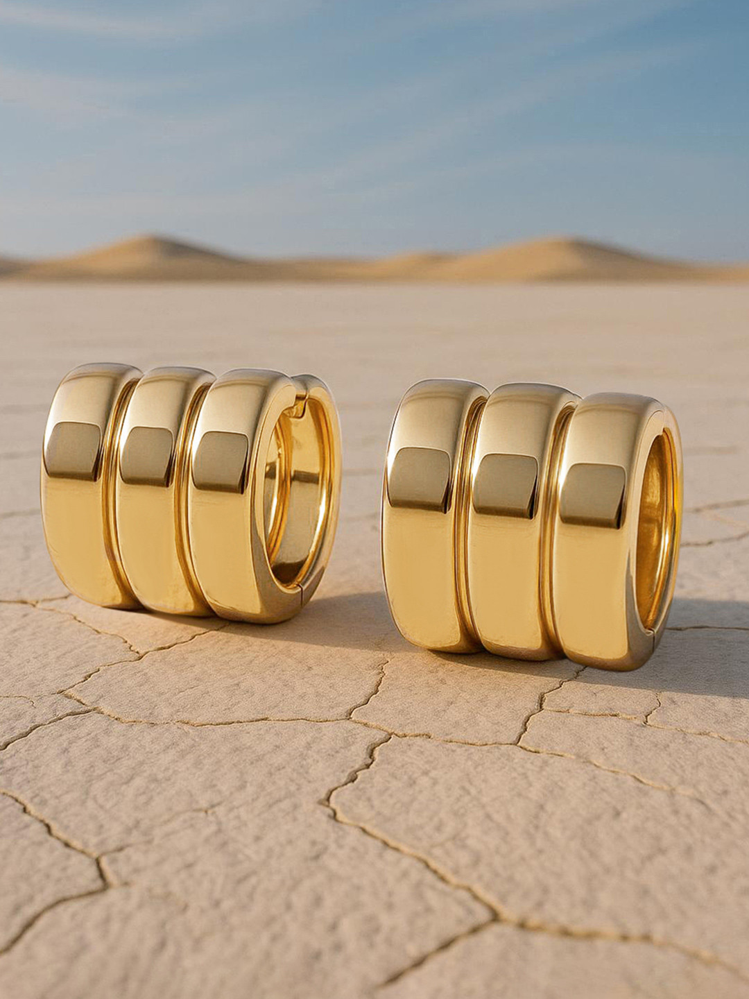 Rubans 18k Gold Plated Triple-Band Huggie Hoop Earrings with Sleek Polished Finish