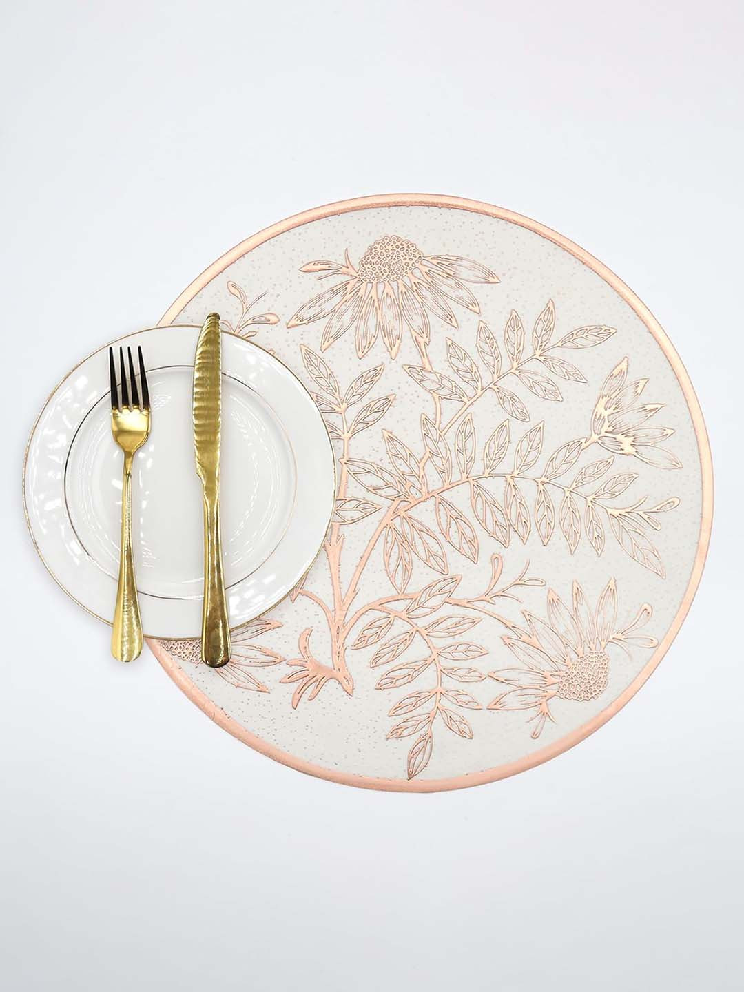 LooMantha Copper & Biege 6 Pieces Floral Texture Table Placemats