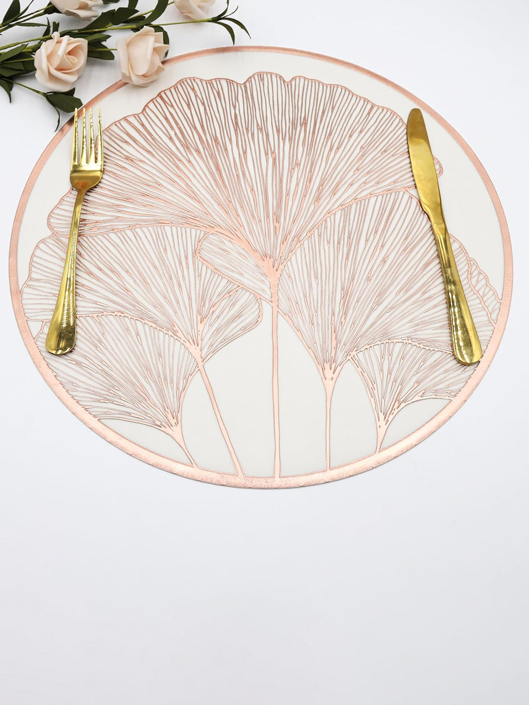 LooMantha Copper-Toned Floral Printed Vinyl Round Table Placemats