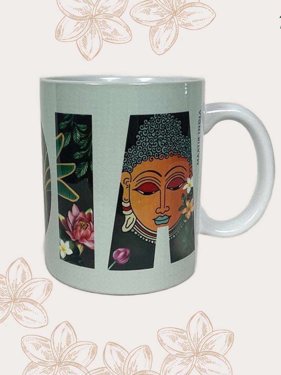 MAATIR DESIGNS White Ethnic Motifs Ceramic Microwave Safe Mug-350ml