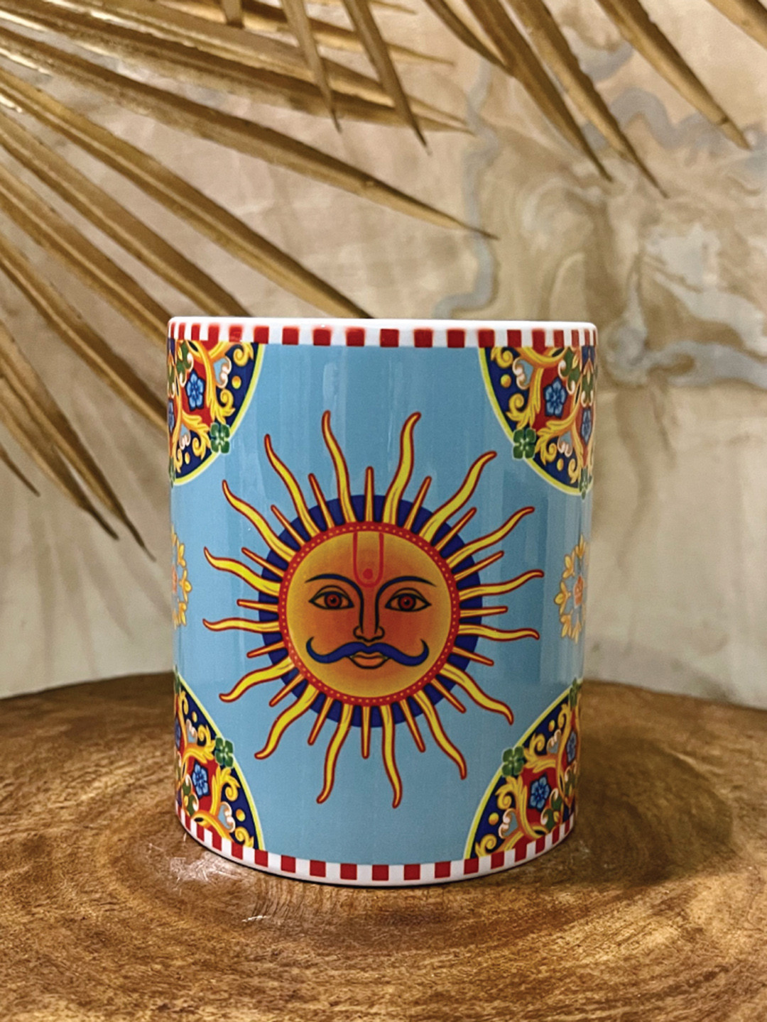 MAATIR DESIGNS Double-Walled Blue Ethnic Motifs Ceramic Microwave Safe Mug-350ml