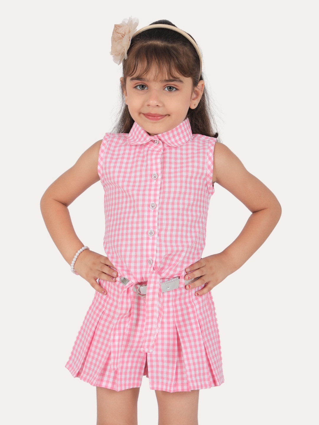 Little Dolly girls Shirt Collar Straight hem Checked Shirt Dress