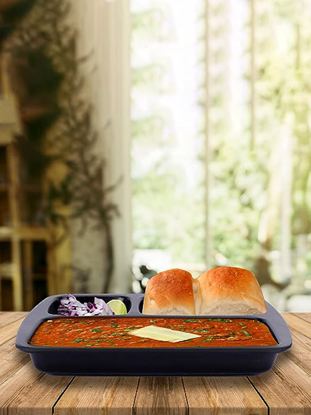 e kysa Black 2 Pieces Dishwasher Safe Food Plate with 3 Compartments