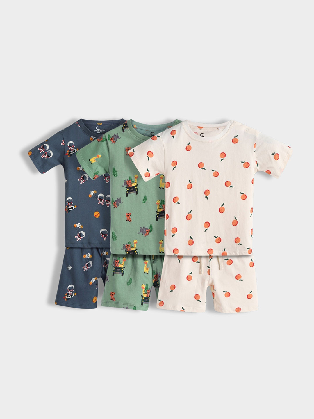 Orange Sugar Pack Of 3 Kids Printed Pure Cotton T-shirt with Shorts