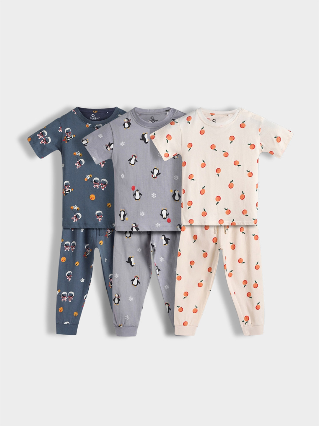 Orange Sugar Kids Pack Of 3 Printed Pure Cotton T-shirt with Pyjamas