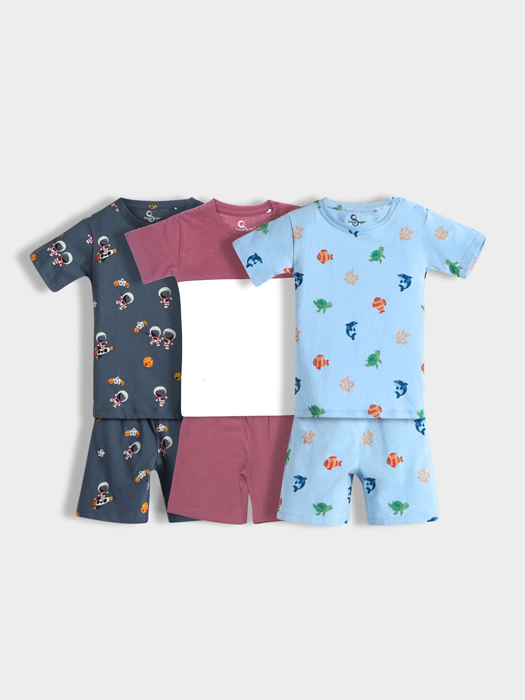 Orange Sugar Kids Pack Of 3 Printed Pure Cotton T-shirt With Shorts