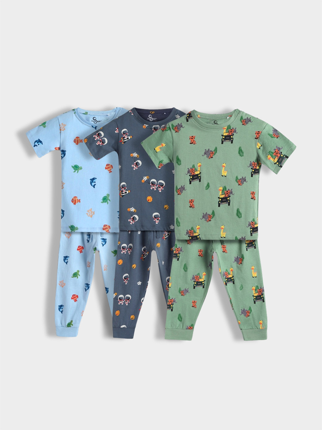 Orange Sugar Kids Pack Of 3 Printed Round Neck Pure Cotton T-shirt with Pyjamas