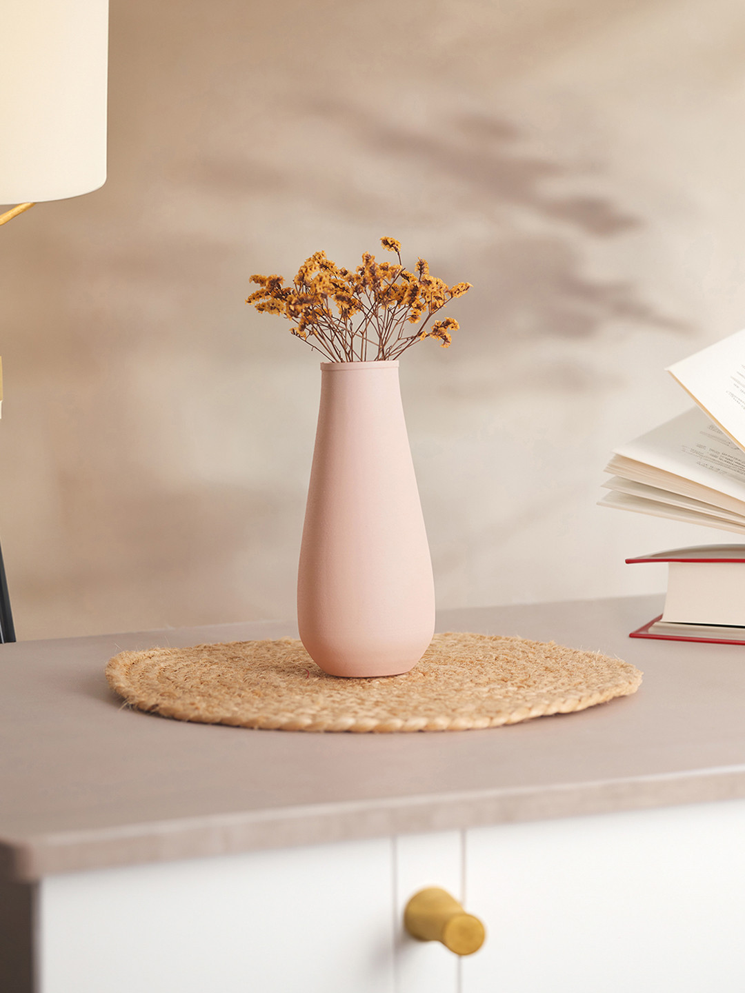 Homspurts Peach Metal Matte Finished Flower Vase
