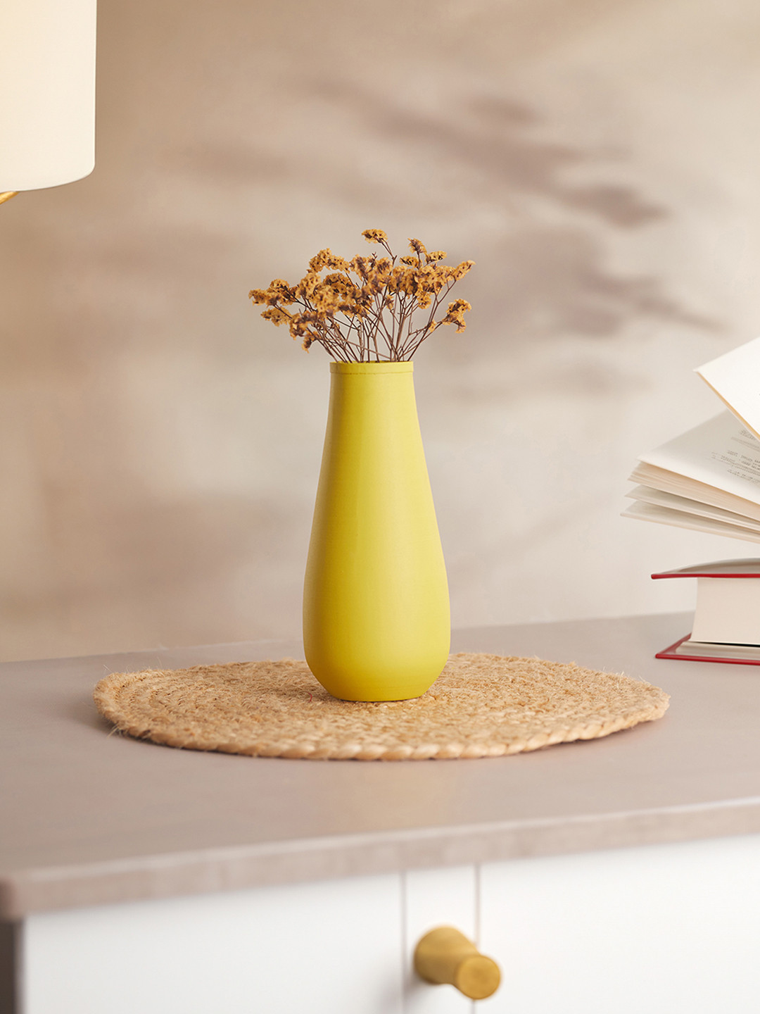 Homspurts Yellow Textured Metal Flower Vase