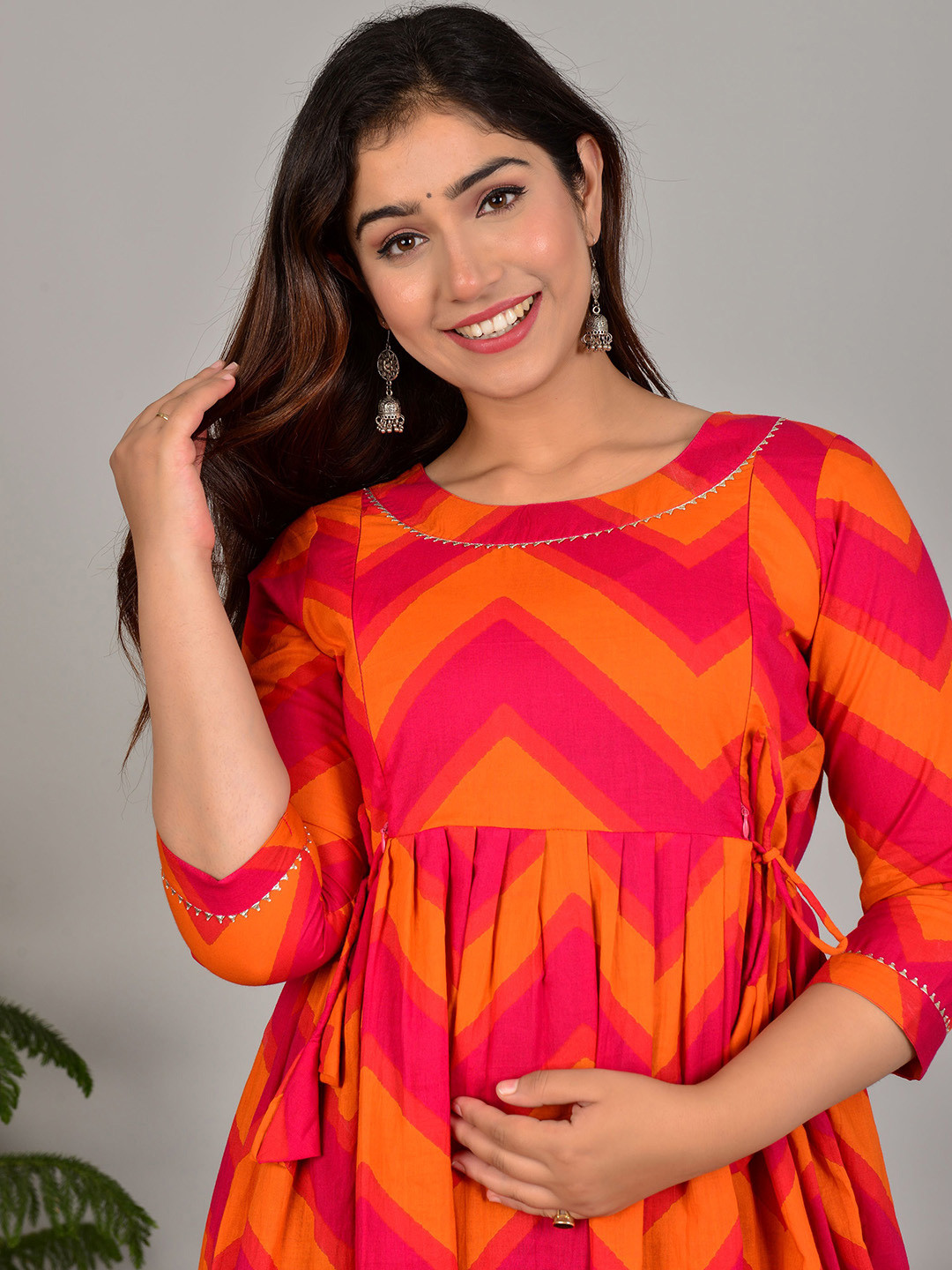 MURLI KURTI Geometric Printed Round Neck Gotta Patti Fit and Flare Maternity Ethnic Dress