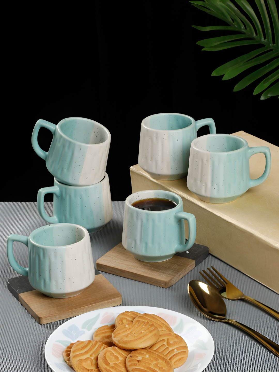 Arrabi Deer Blue Ceramic Handcrafted 6 Piece Cup-120ml
