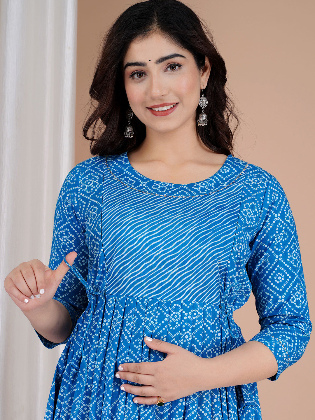 MURLI KURTI Bandhani Printed Round Neck Cotton Fit and Flare Maternity Ethnic Dress