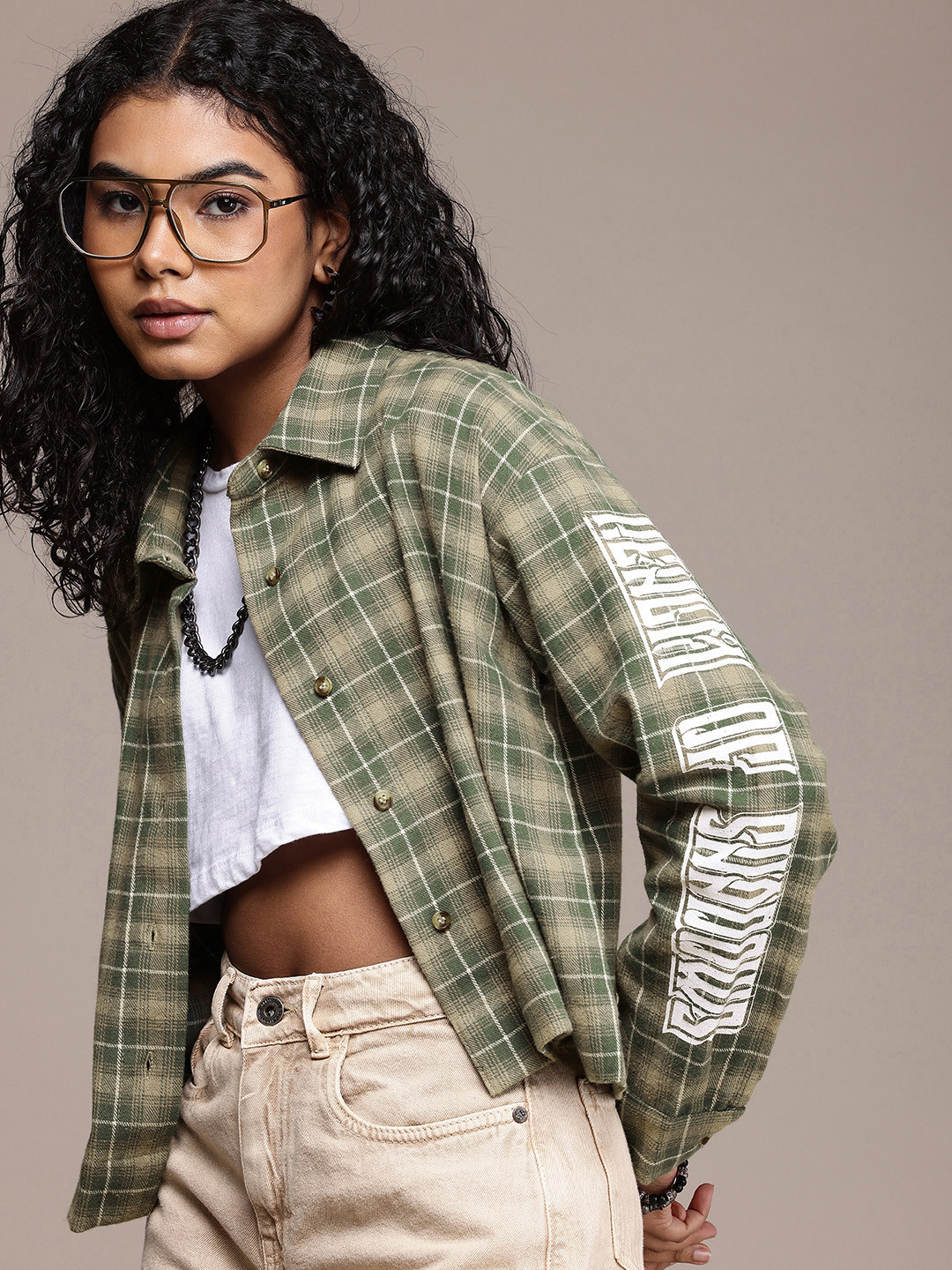 The Roadster Life Co. Opaque Checked Typography Printed Pure Cotton Casual Shirt