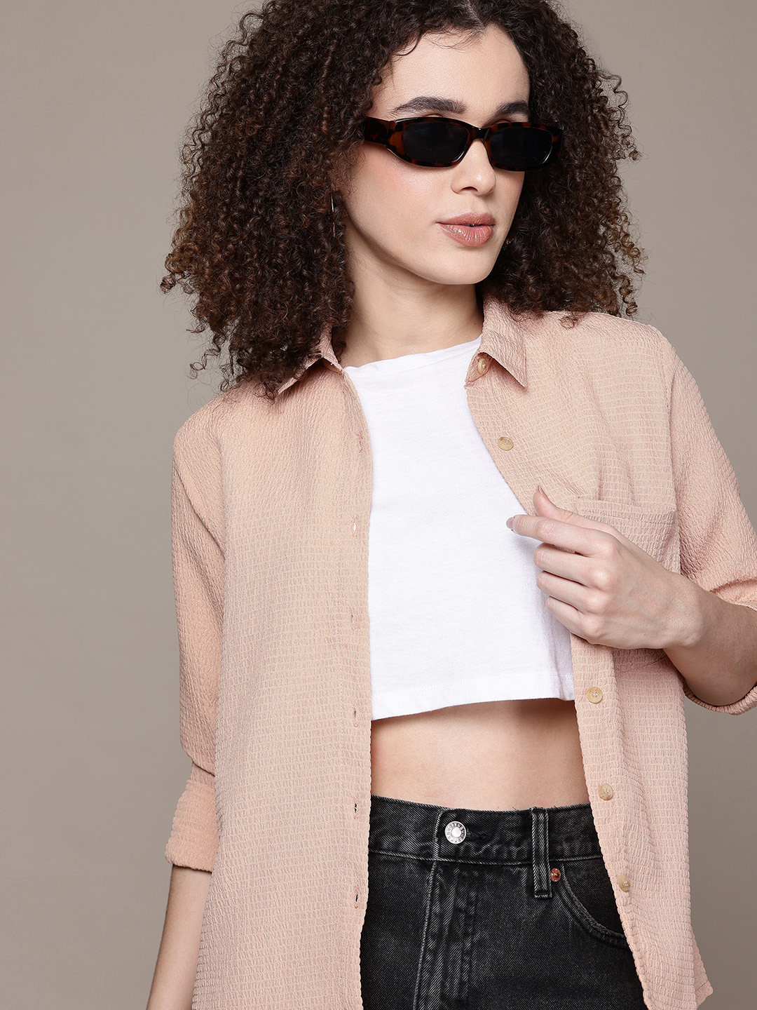 The Roadster Lifestyle Co. Seersucker Chest Pocket Detail Casual Shirt