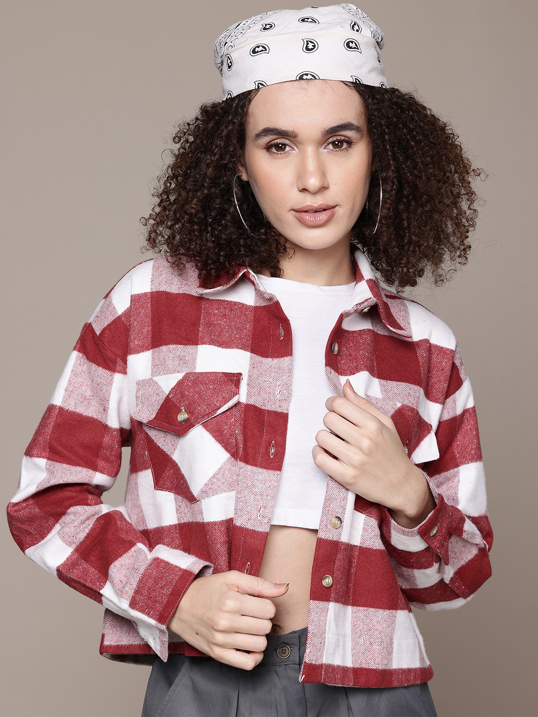 The Roadster Lifestyle Co. Pure Cotton Flannel Checked Crop Shacket