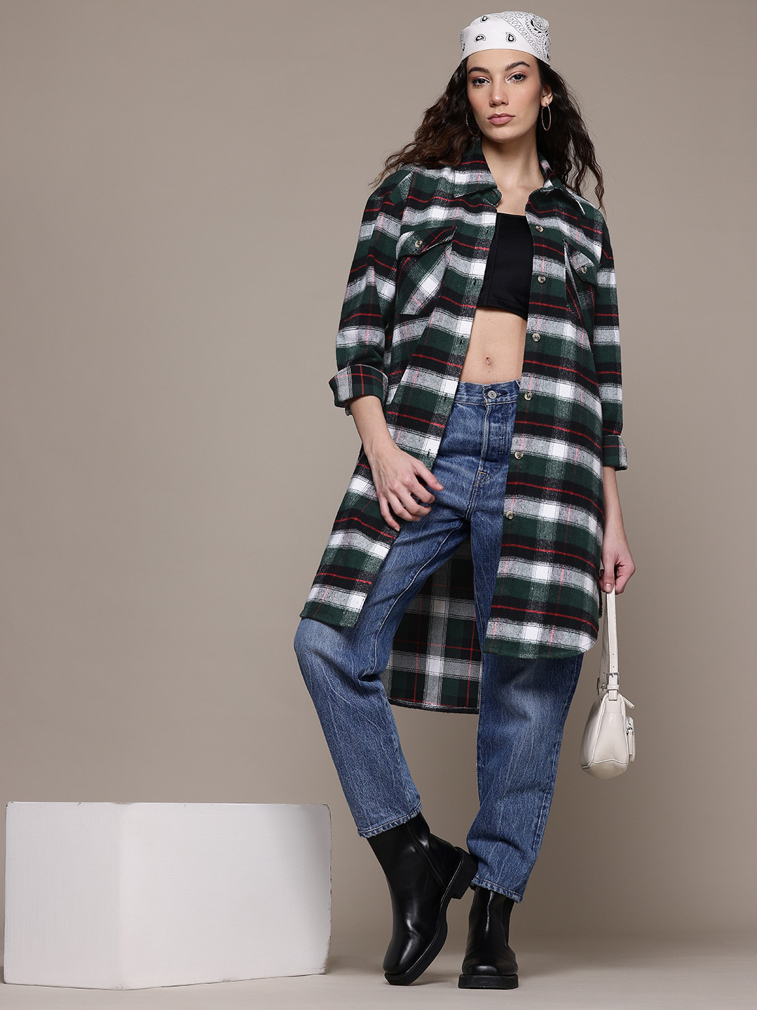 The Roadster Lifestyle Co. Pure Cotton Flannel Checked Longline Shacket