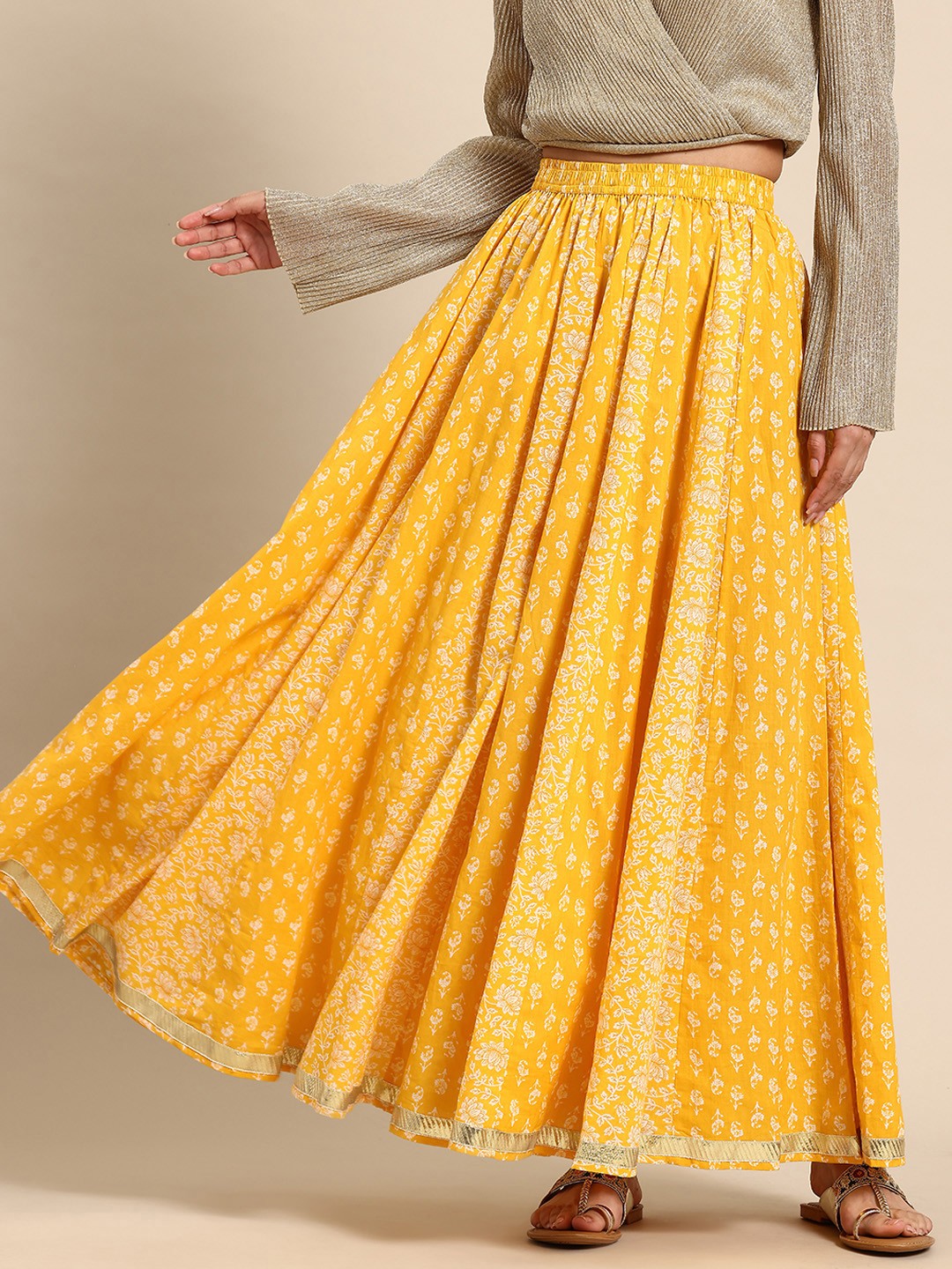 floral flare skirt yellow