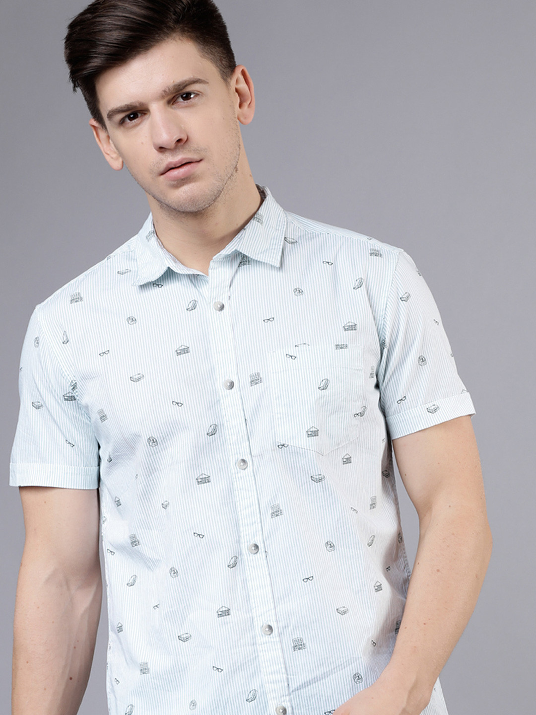 HIGHLANDER Men Off Slim Fit Printed Shirt