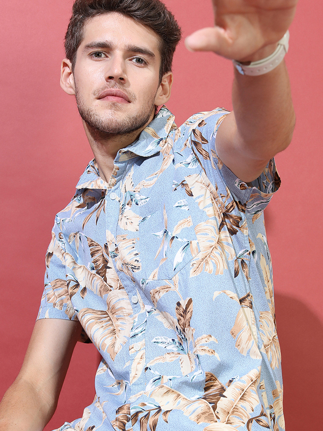 HIGHLANDER Men Dusty Mint Slim Fit Printed Shirt