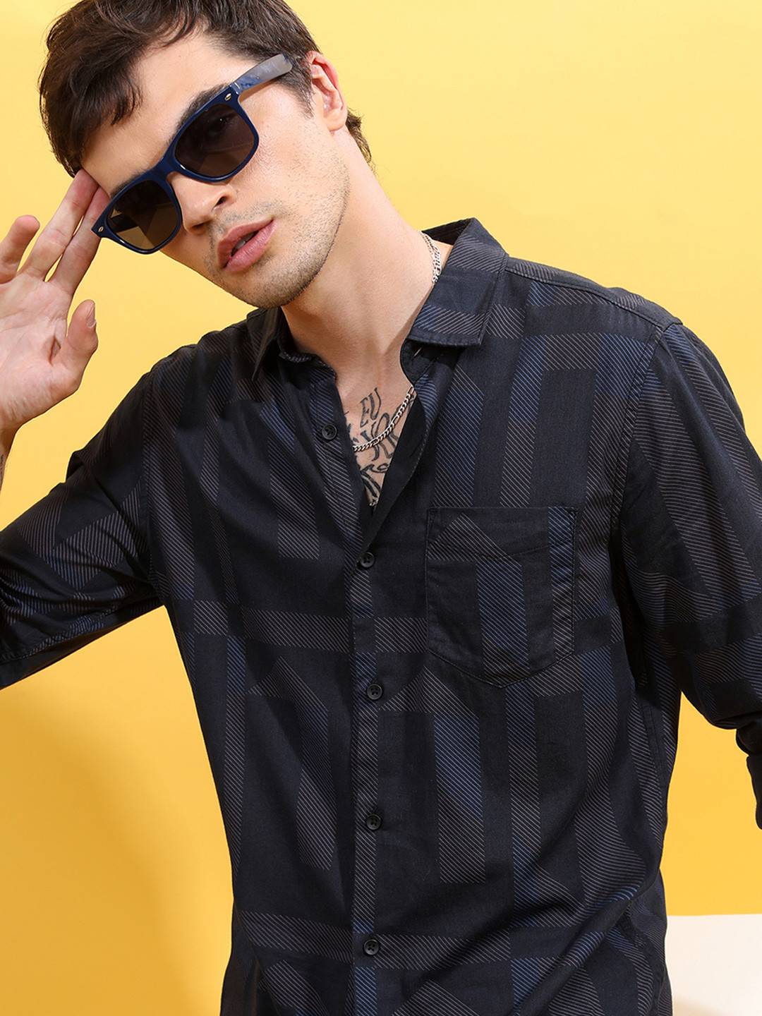Highlander Men Dark Slim Fit Printed Shirt