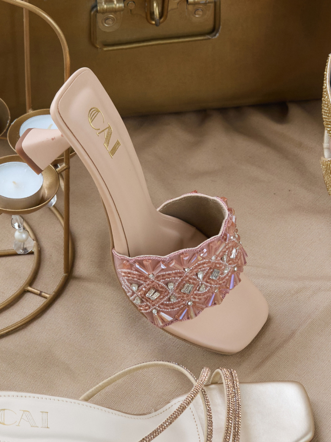 CAI Serenade Embellished Open Toe Stiletto Heels