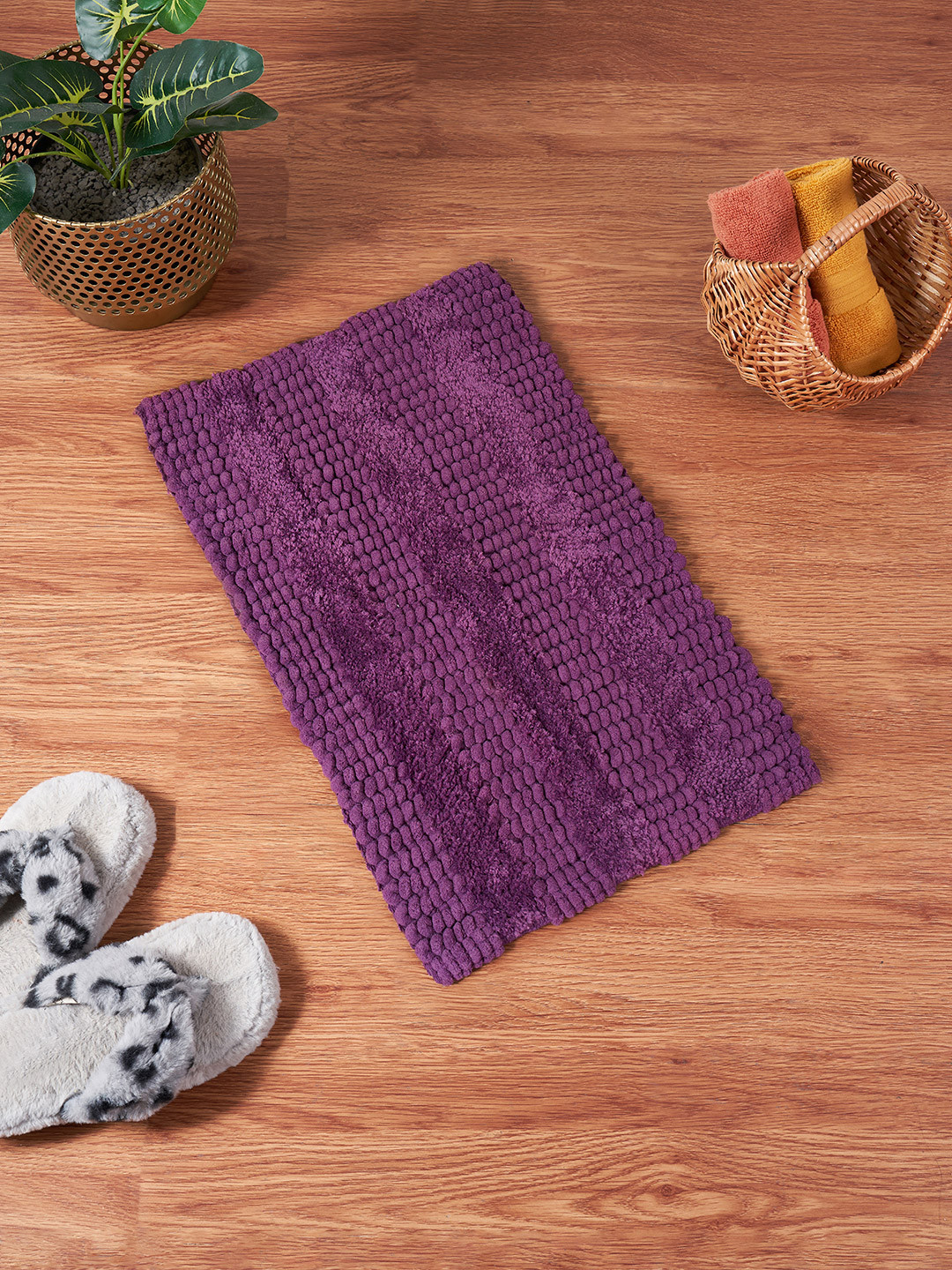 Living scapes by Pantaloons Purple Pure Cotton Bath Rug