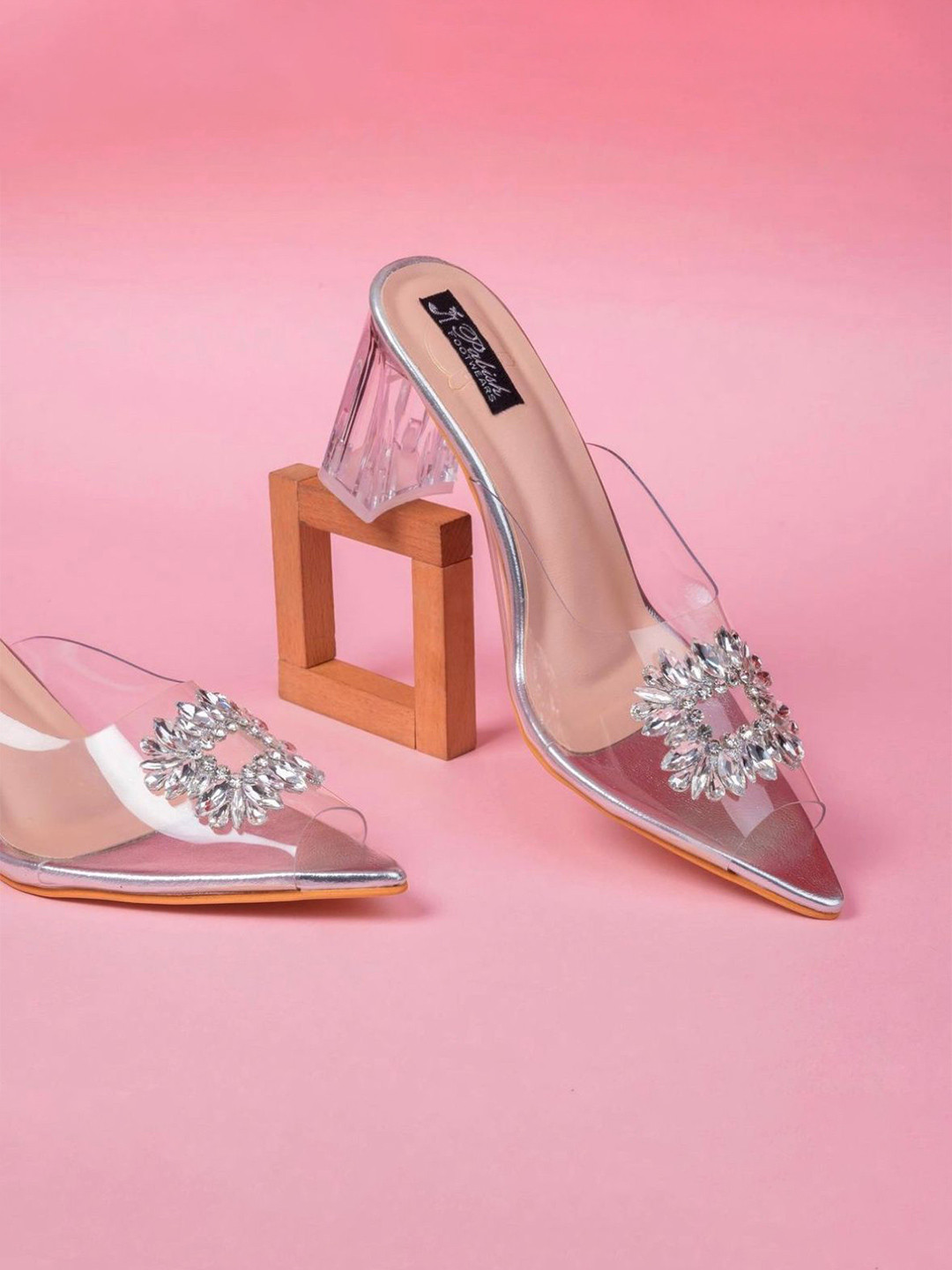 Pabish Footwears Pointed Toe Embellished Block Sandals