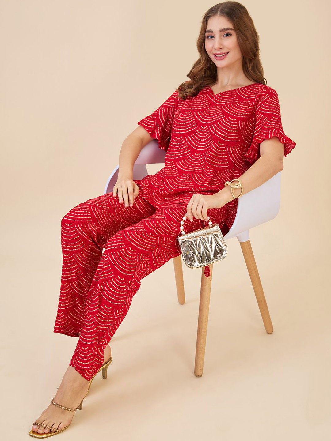 AV2 Printed V-Neck Tunic With Trouser