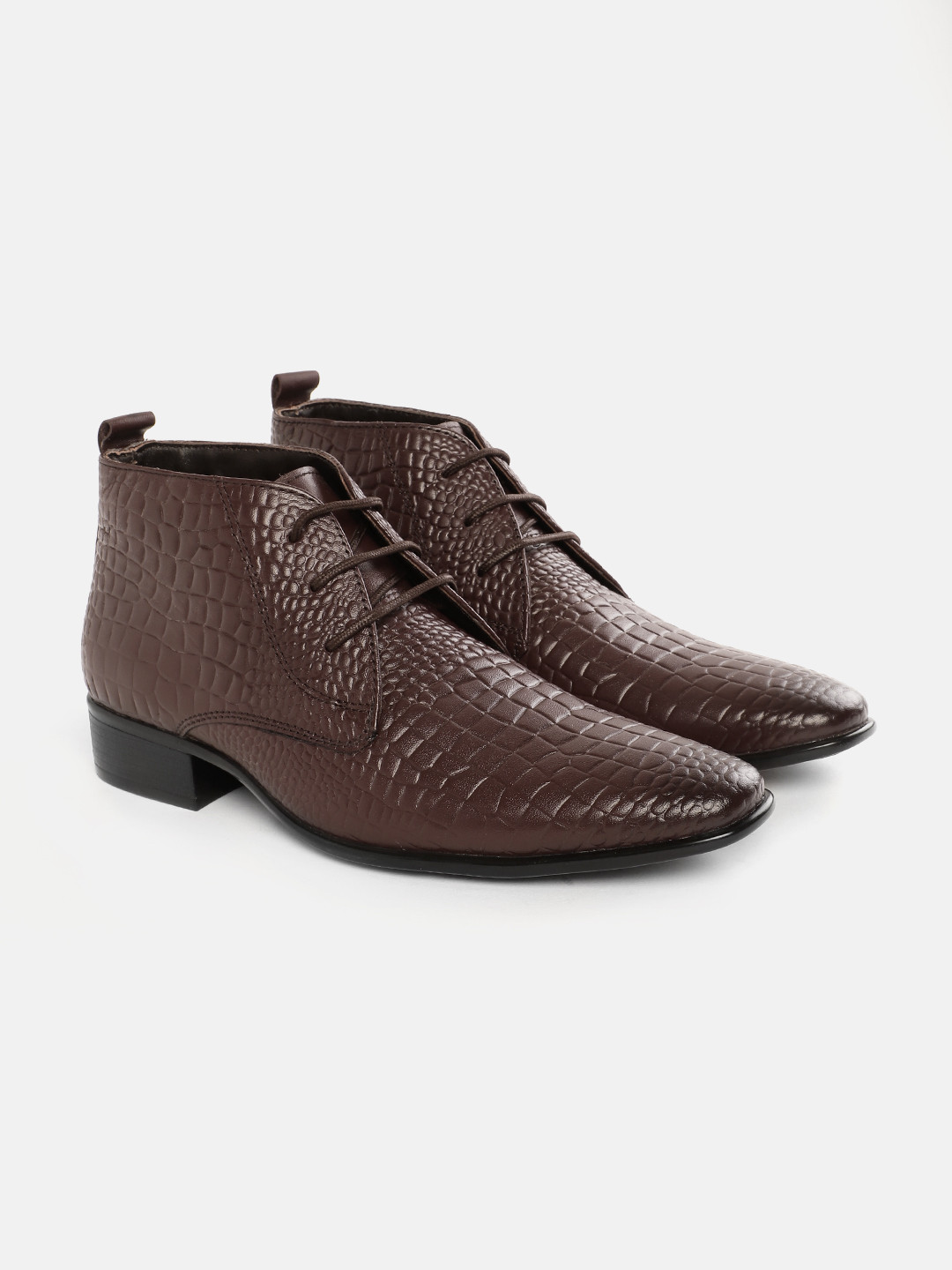Carlton London Men Croc Textured Leather Boots