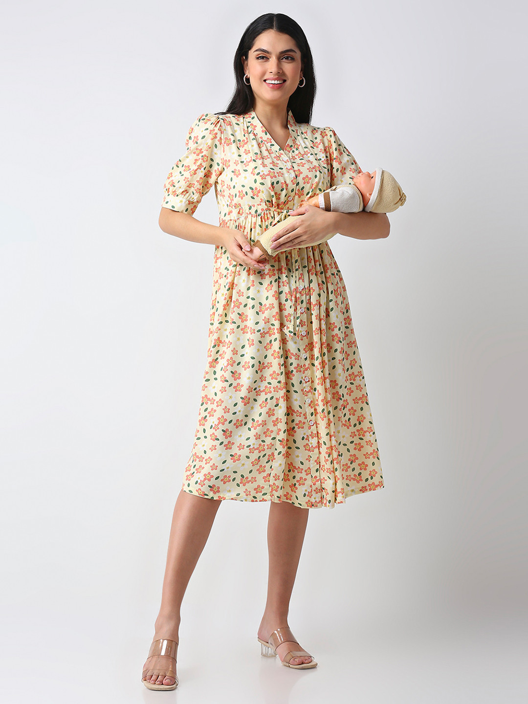 MeeMee Print Maternity Fit & Flare Maxi Dress