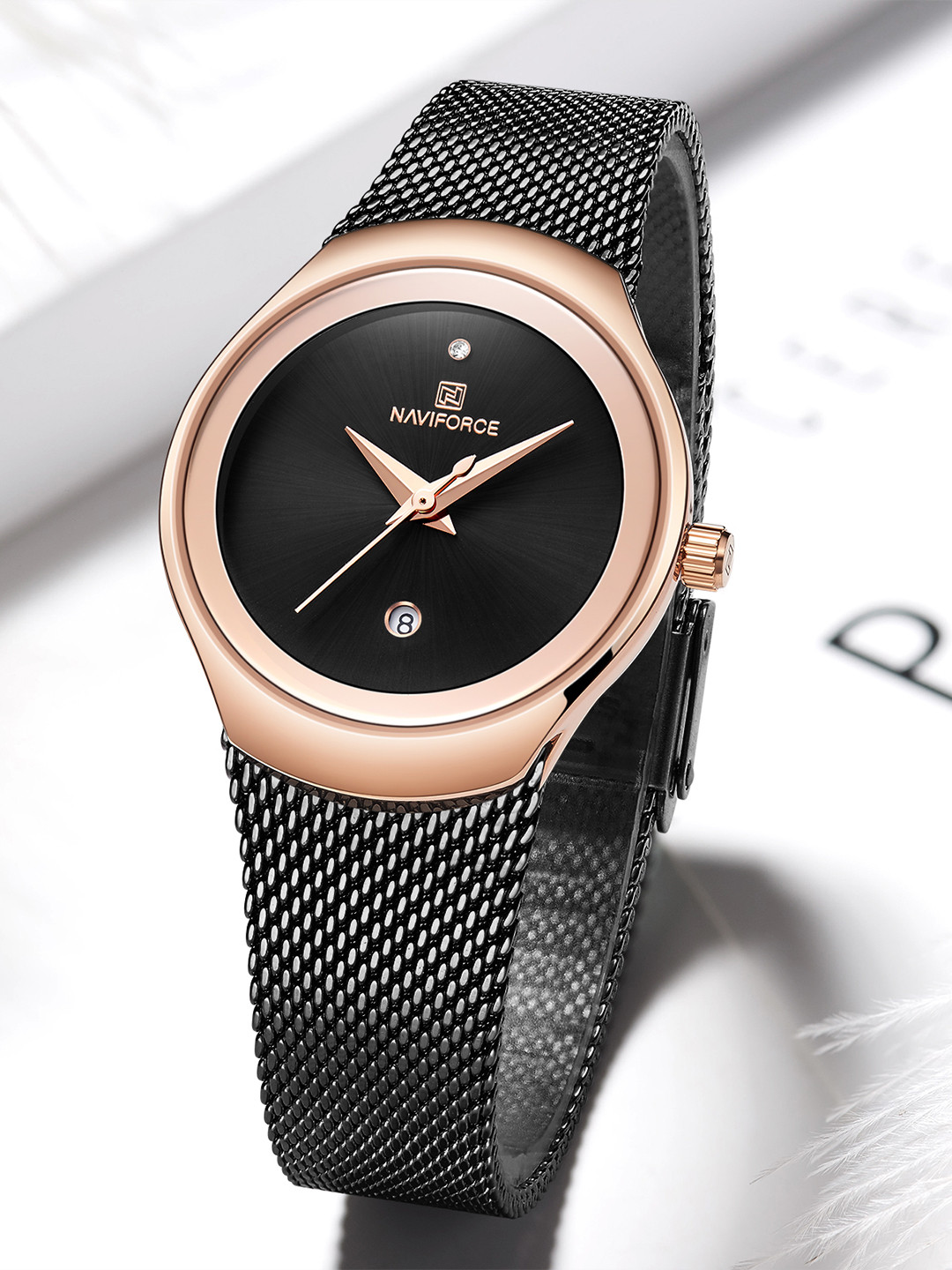 Naviforce Women Brass Embellished Dial & Stainless Steel Straps Analogue Watch NF5004 RGB