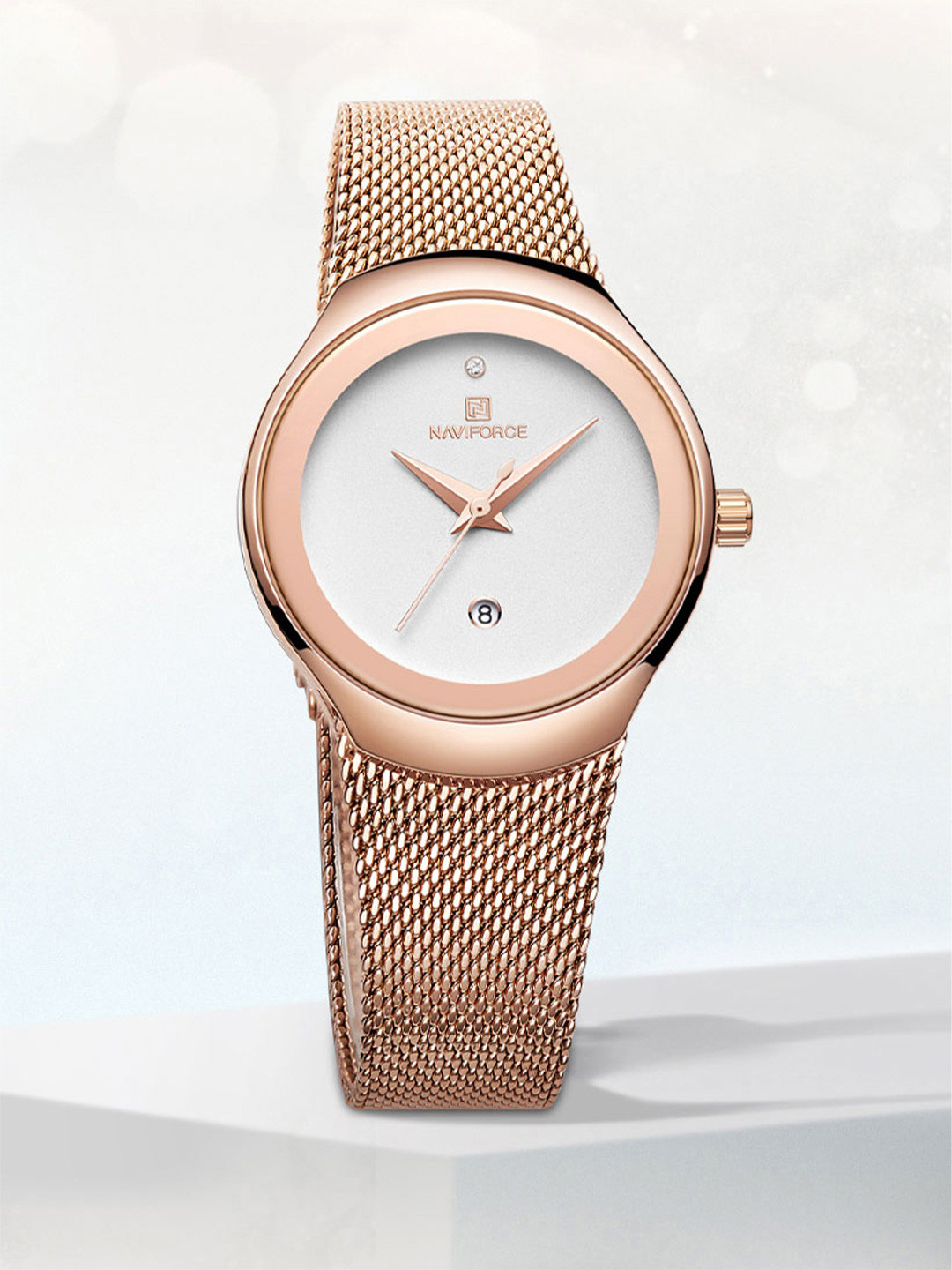 Naviforce Women Brass Embellished Dial & Stainless Steel Straps Analogue Watch NF5004 RGW