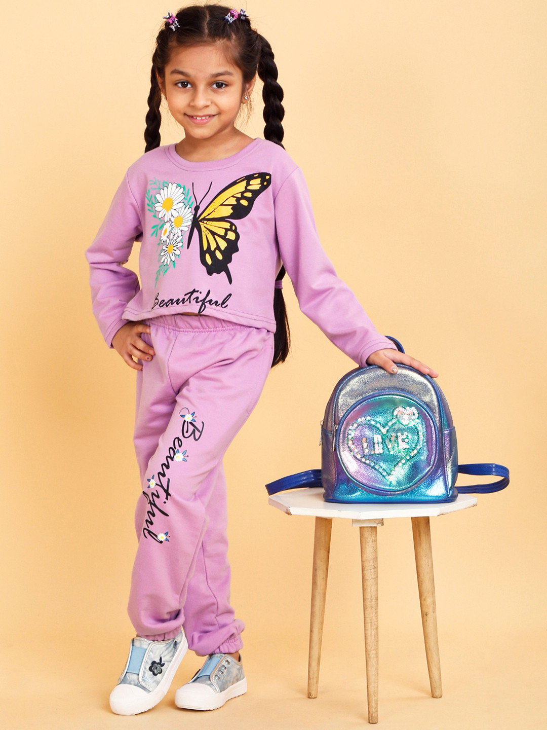 YK X Trampoline Girls Graphic Printed Crop Top with Trousers