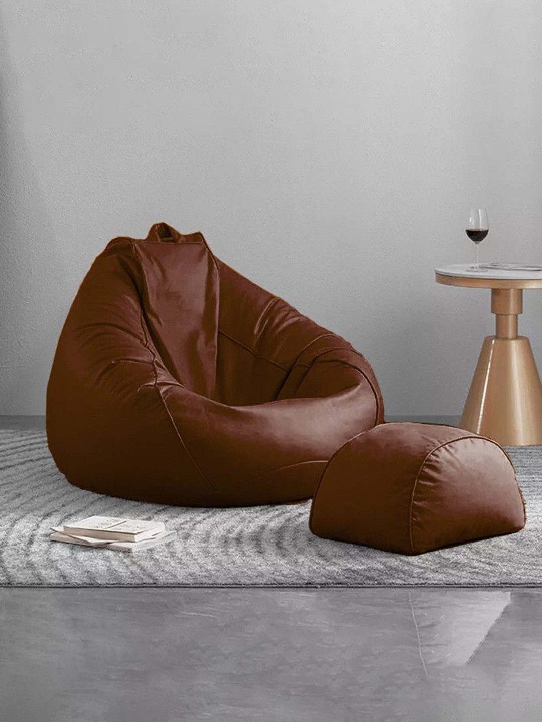 SHIRA 24 2pcs Brown 2 Pieces Leatherate Bean Bag Cover