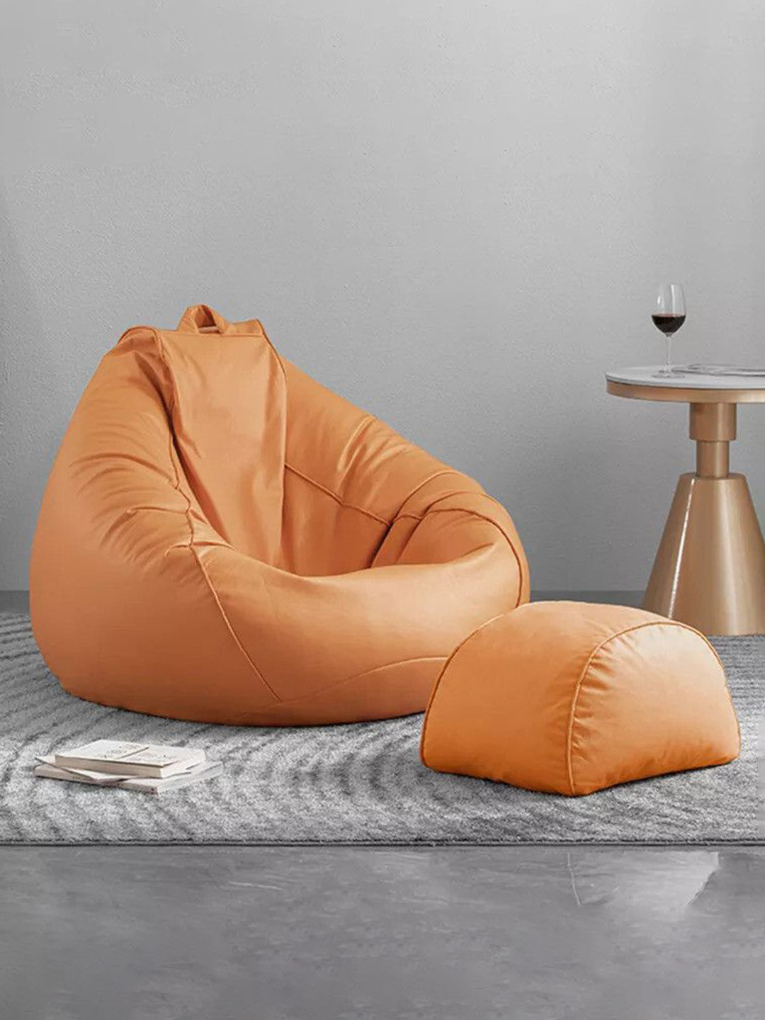 SHIRA 24 Orange Colored 2 Pieces Bean Bag Cover Without Beans & Footrest Cover