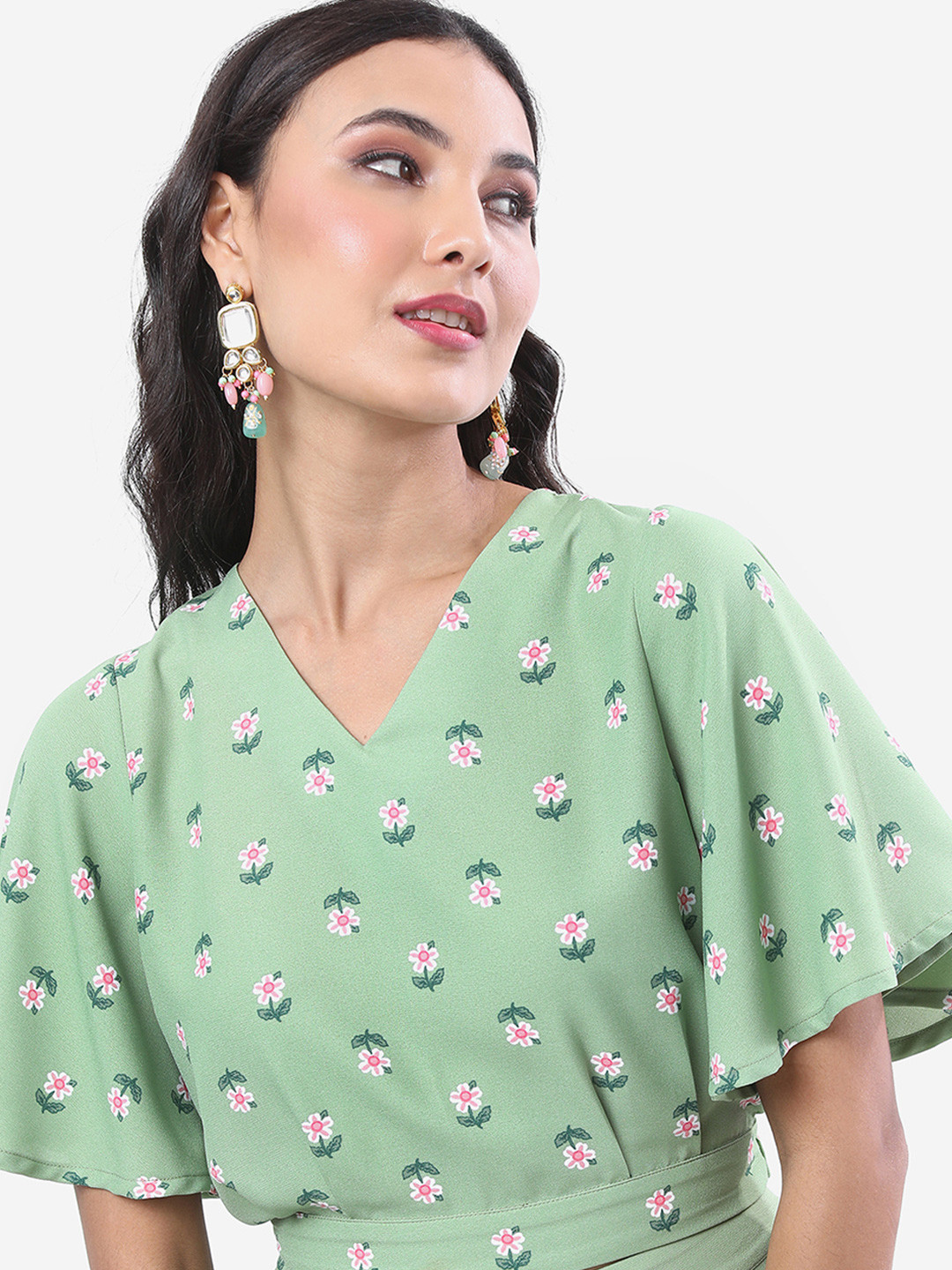 Vishudh Floral Print Flutter Sleeve Top