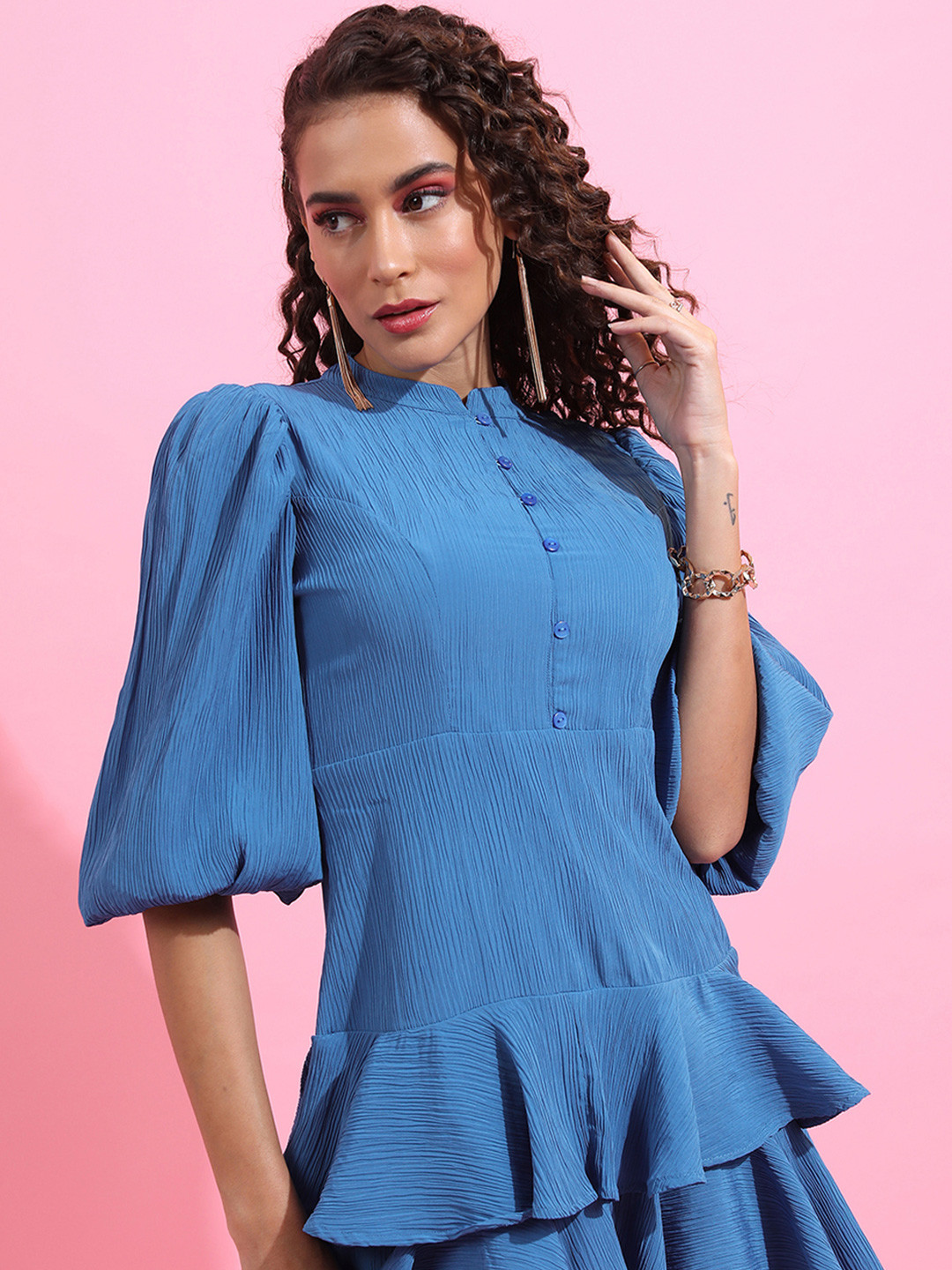 Tokyo Talkies Women Solid Mock Neck Fit & Flare Mini Dress
