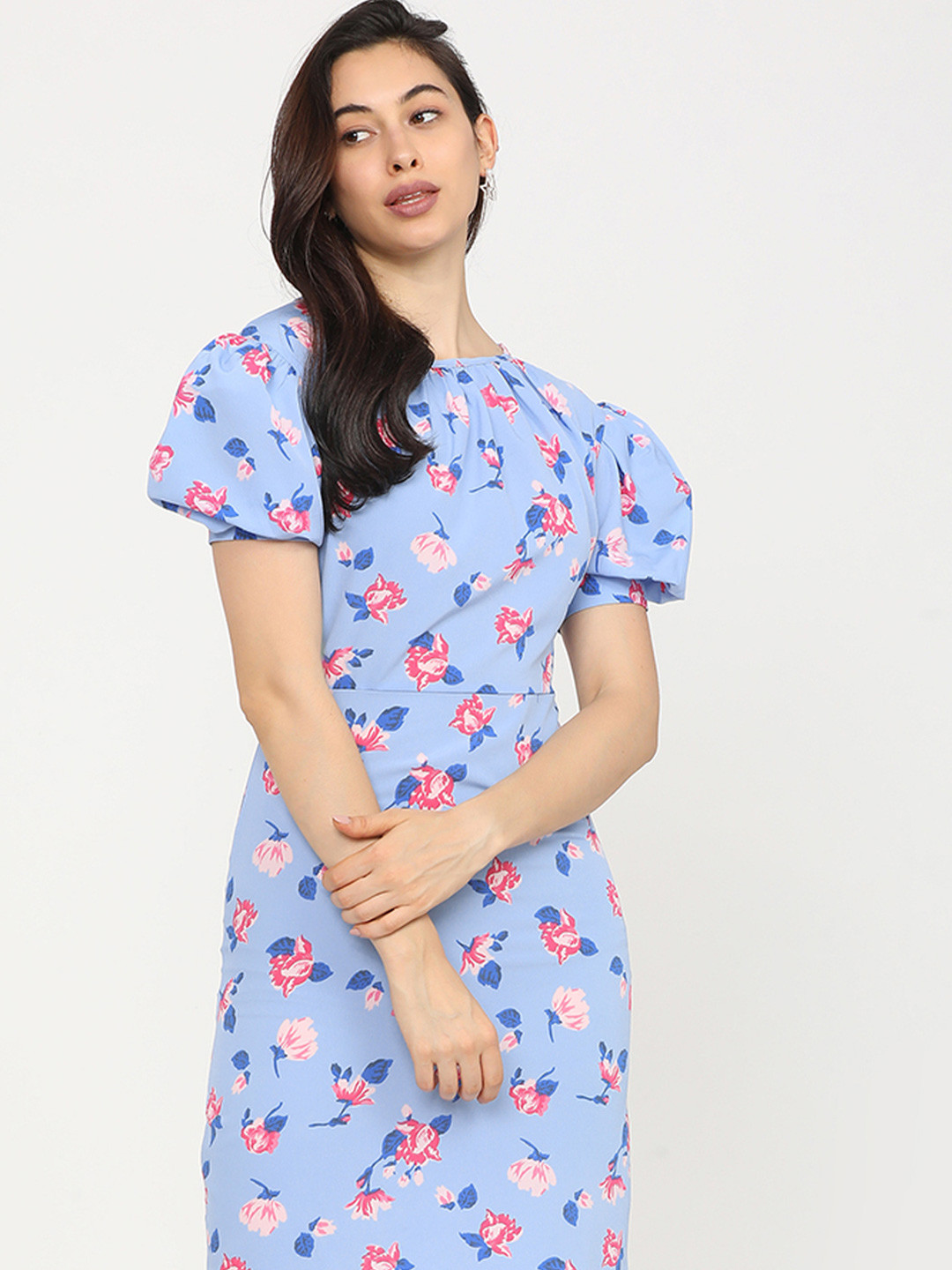 Tokyo Talkies Women Floral Print A-Line Puff sleeve Dress