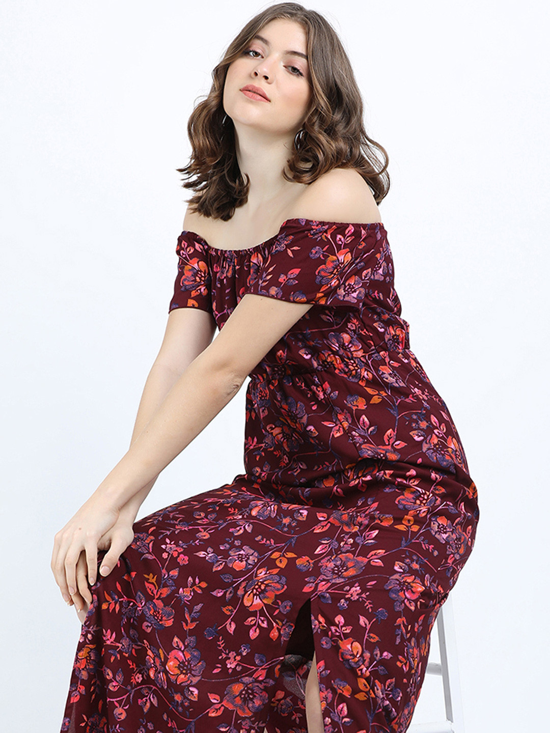 Tokyo Talkies Women Floral Printed Off-Shoulder Maxi Dress