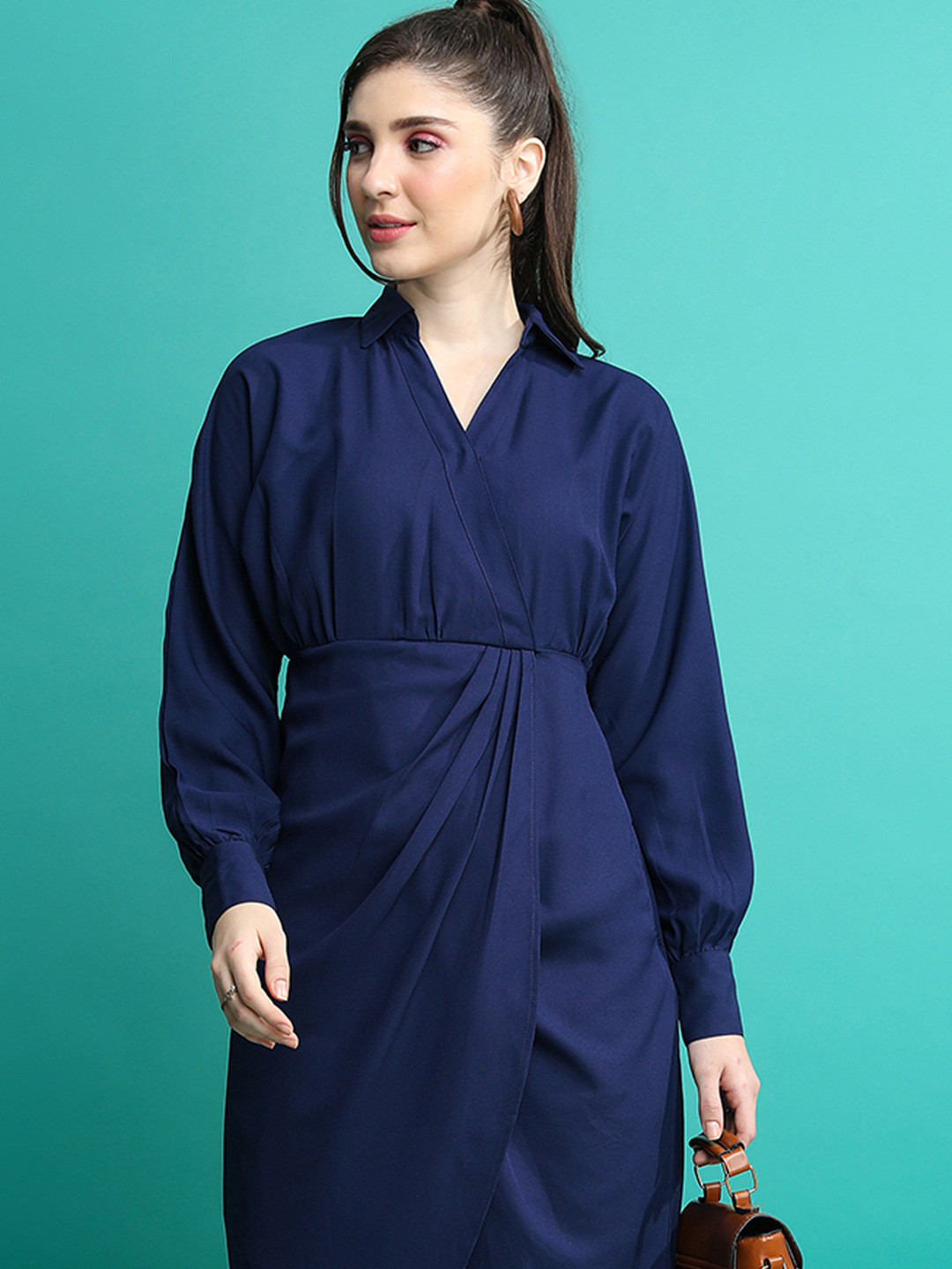Tokyo Talkies Women Solid Draped Wrap Dress