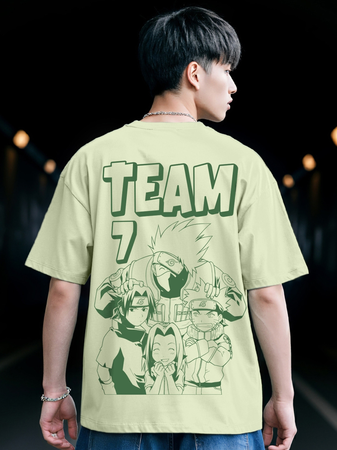 Bewakoof Official Naruto Merchandise Men Fog Green Team Graphic Printed Oversized T-shirt