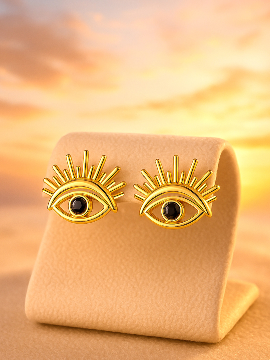 Rubans 18K Gold Plated Stainless Steel Tarnish-Free Waterproof Demi-Fine Evil Eye Studs