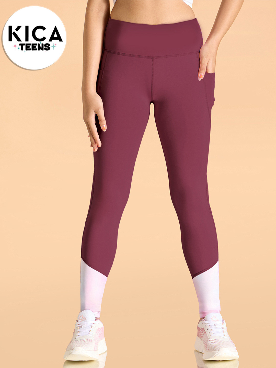 KICA Girls High Waisted Colourblocked Leggings With Pockets