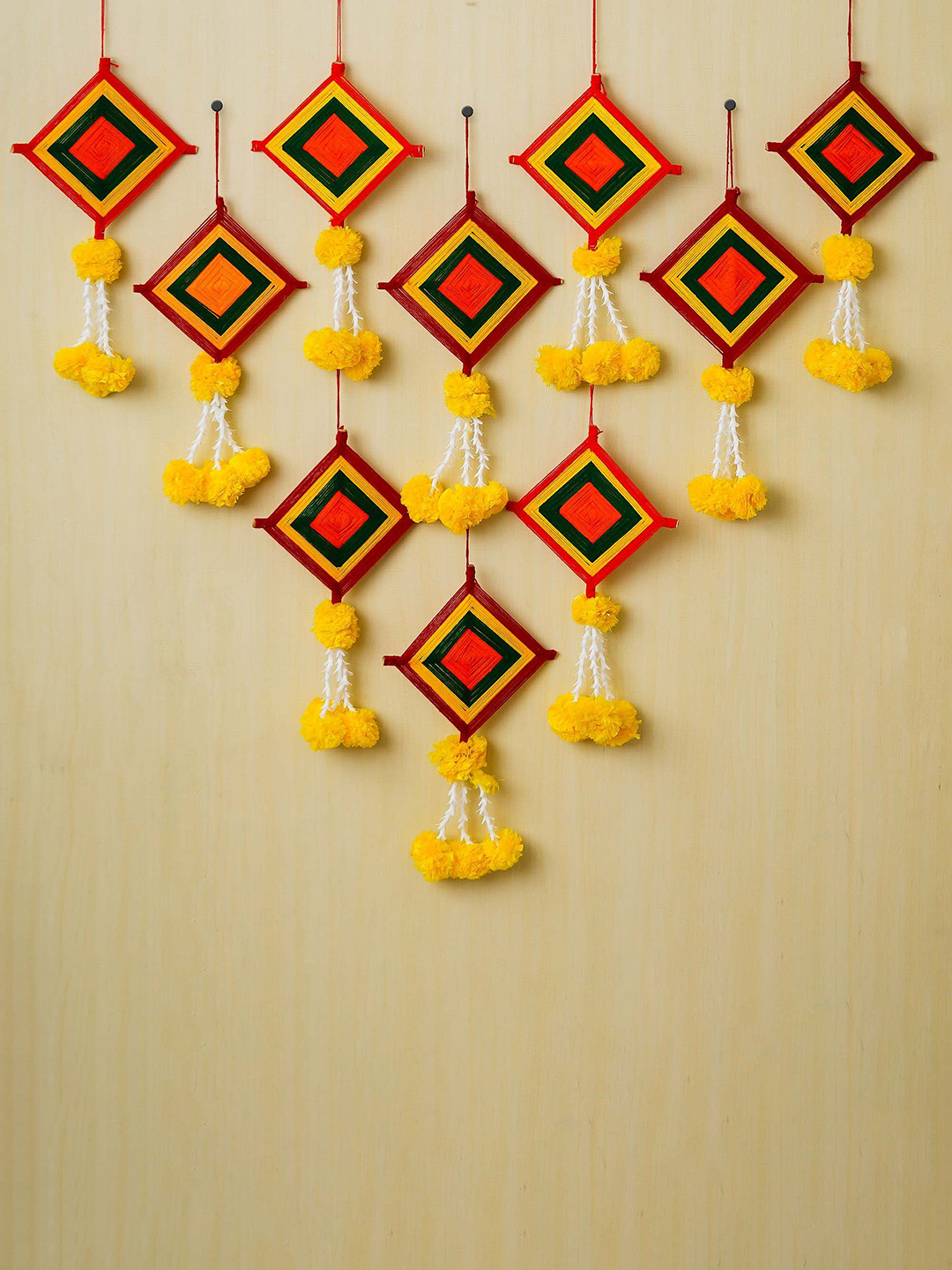 eCraftIndia Red & Yellow 10 Pieces Artificial Marigold Wall Hangings