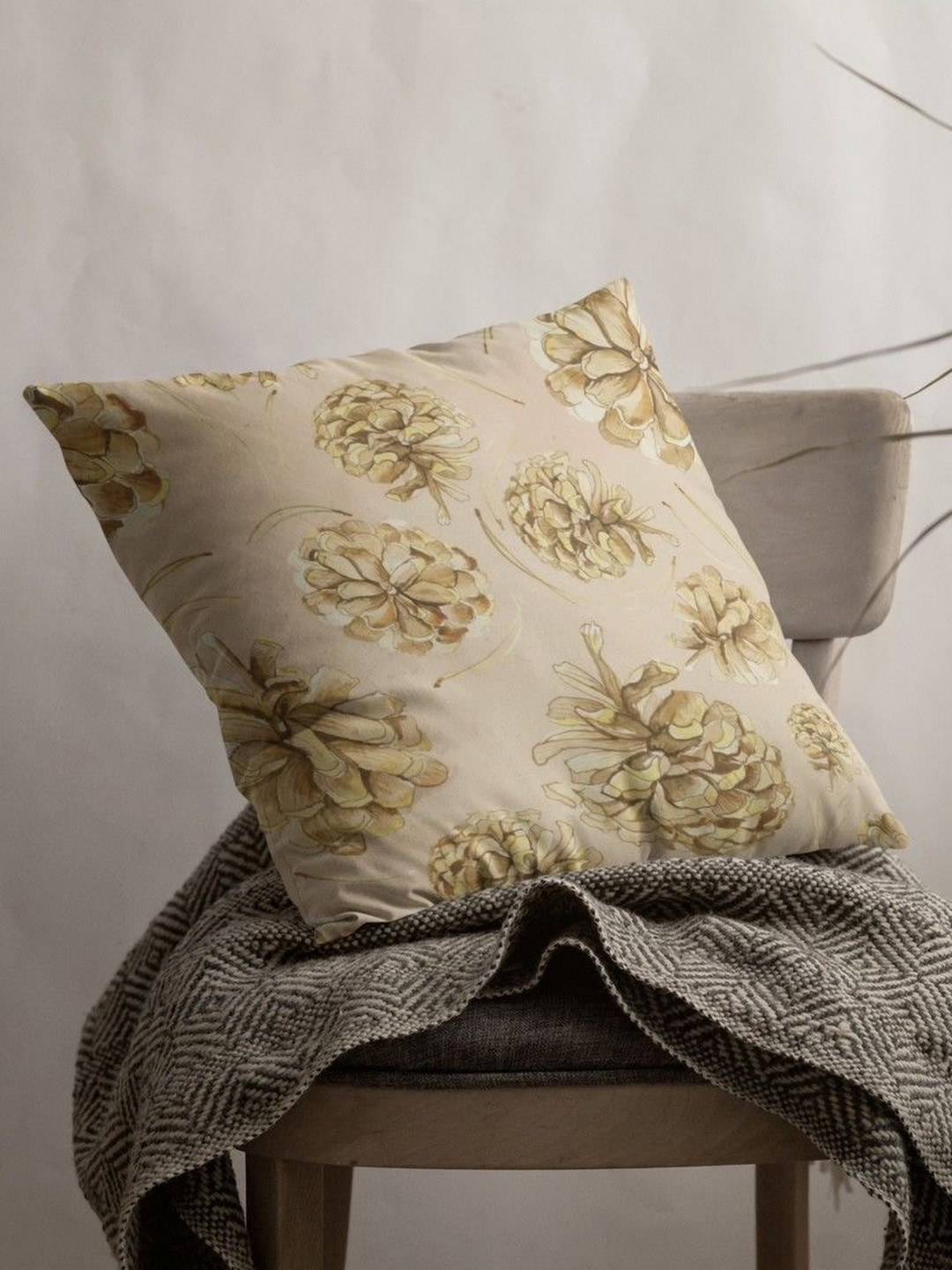 THEYAYACAFE Brown Floral Square Cushion Covers