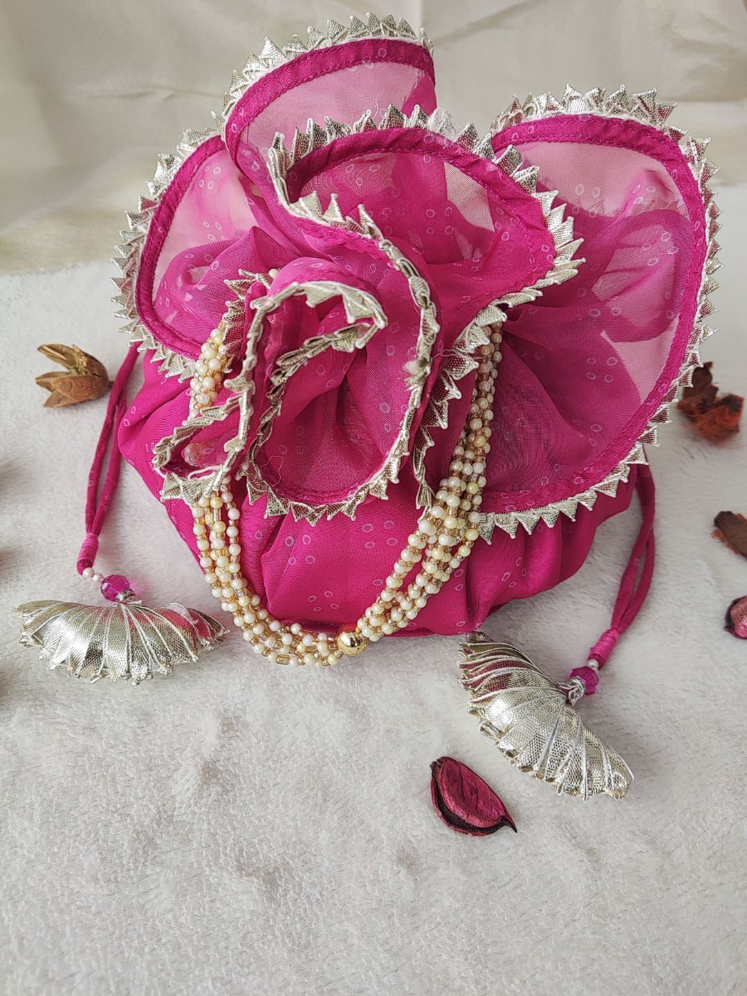 LABEL KANUPRIYA Bandhani Printed Organza Embellished Potli Bag