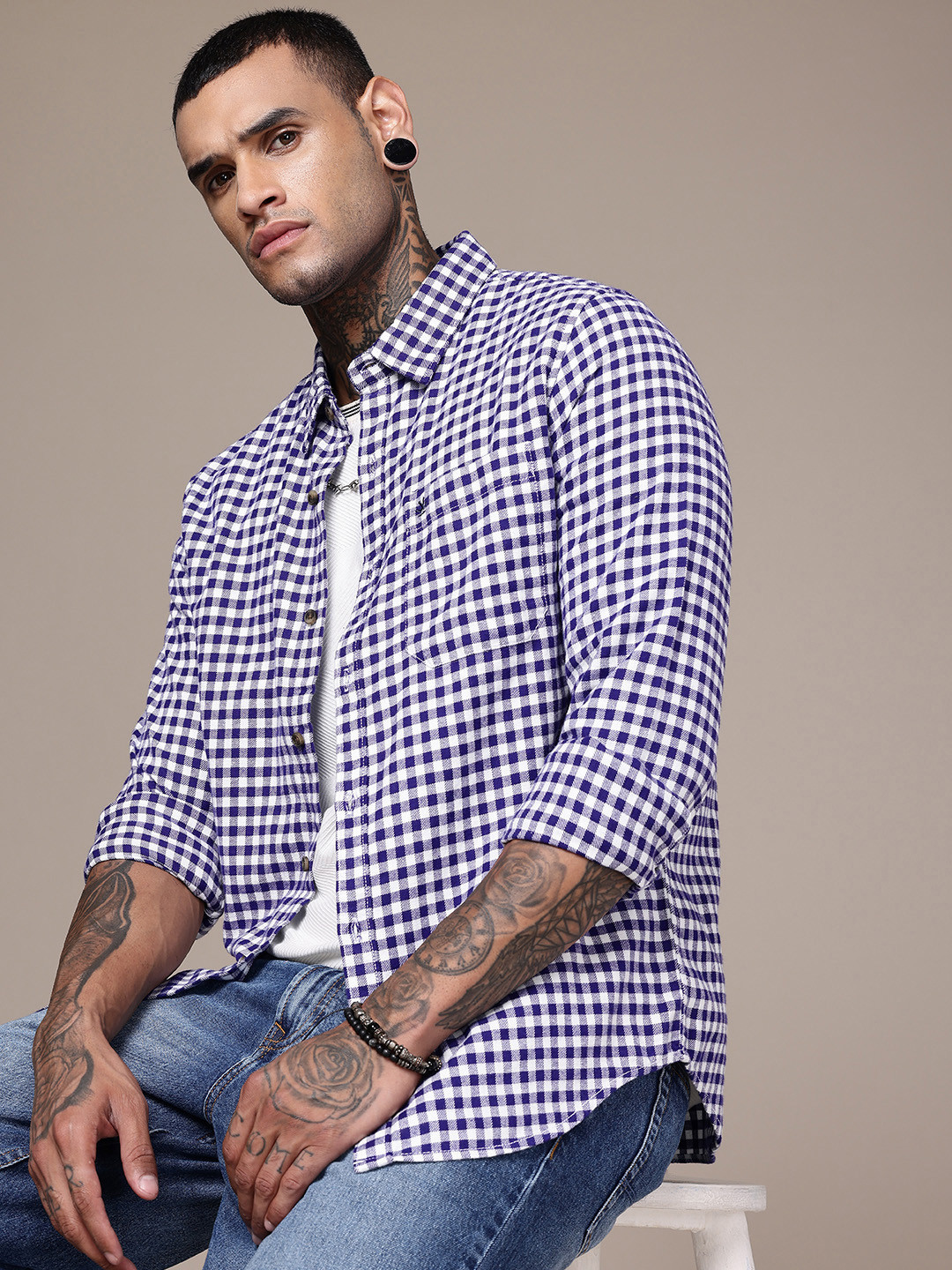 WROGN Checked Cotton Casual Shirt
