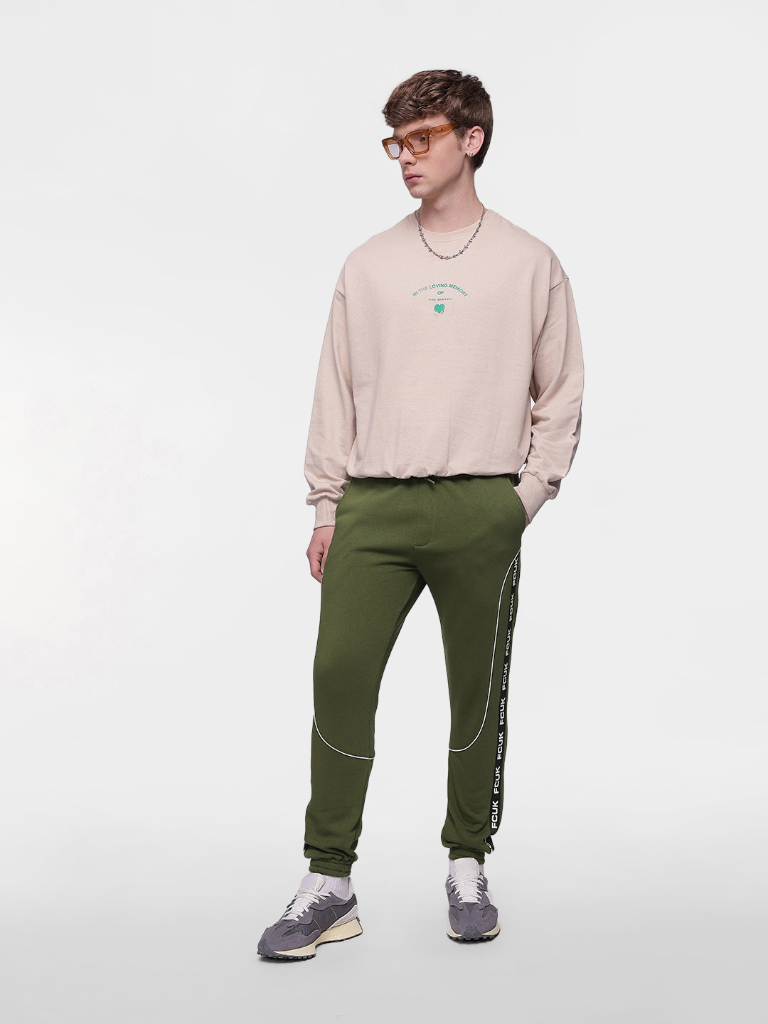 FCUK Men Brand Logo Taping Detailed Relaxed Fit  Joggers