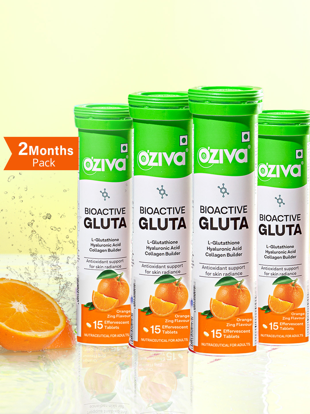 OZiva Set Of 4 Bioactive Gluta With L-Glutathion - 60 Tablets - Orange Zing